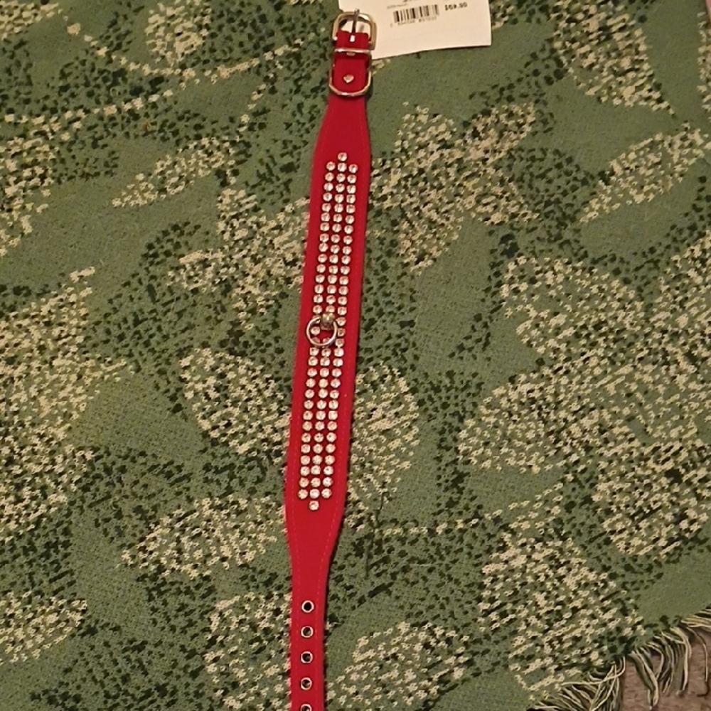 Hustler Hollywood Red 3 Row Rhinestone Choker Nwt Velvet